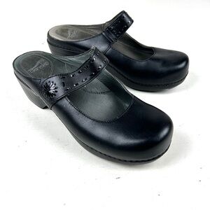 Dansko Mary Jane Strap Sandals Sz 41 (US 10.5) Black Leather Mid Heel Comfort